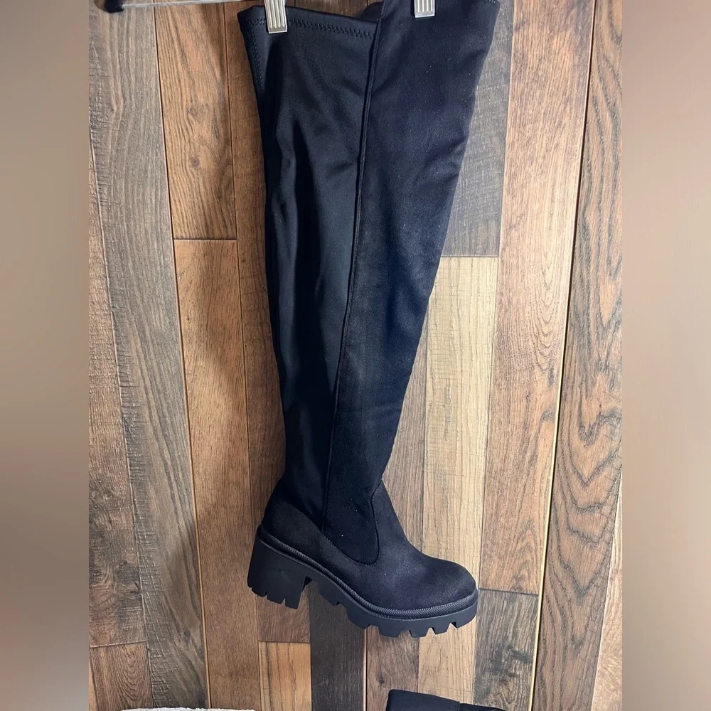 VIVICA-08 Faux Suede Lycra Over The Knee High Lug Sole Chunky Heel Boots 6W